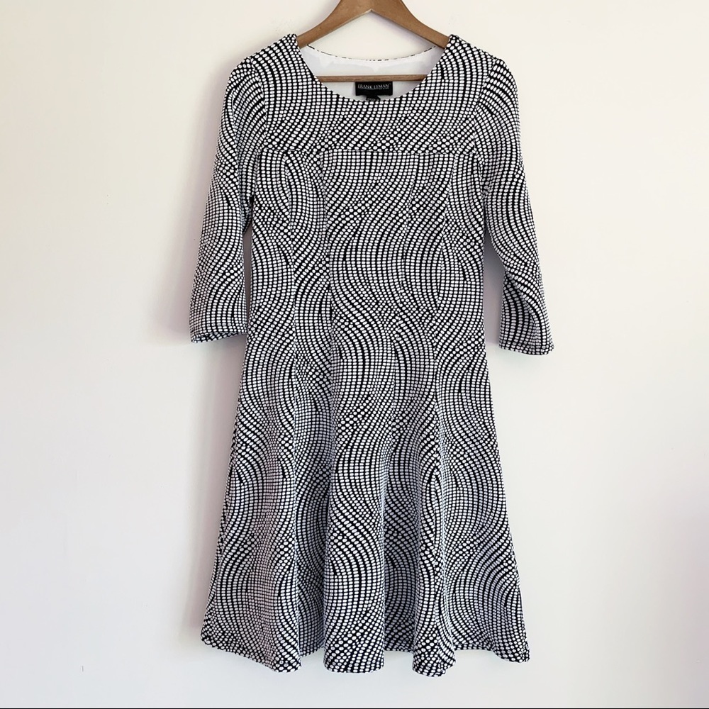 Frank Lyman Op-Art Swirl Fit & Flare Dress Sz 10